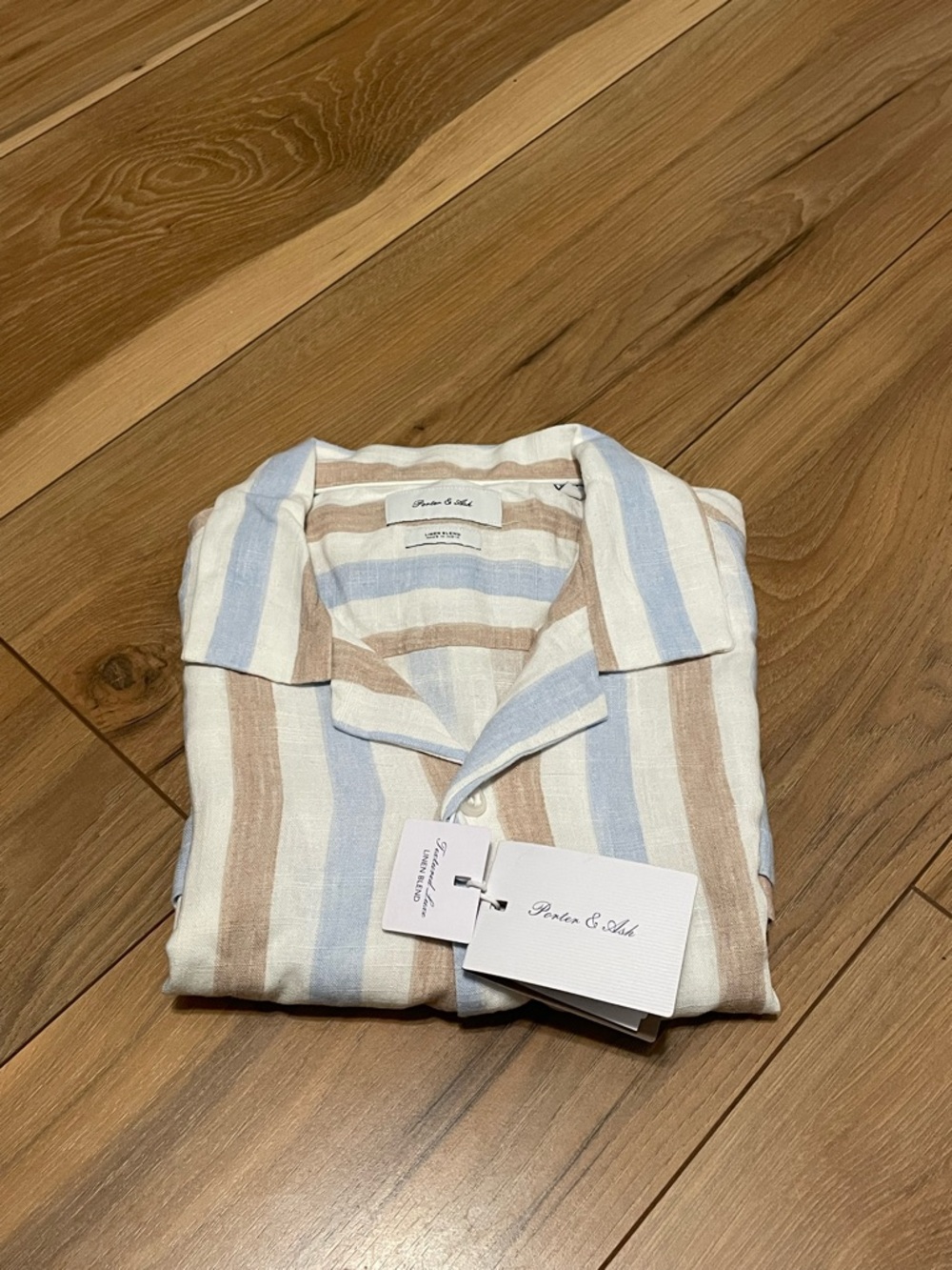 Men’s Casual Stripe Button-Down Shirt — White, Light Blue & Beige